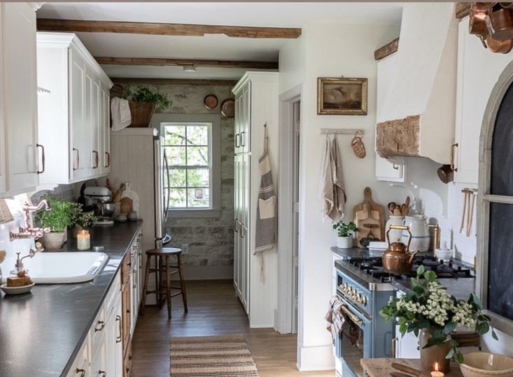Dark kitchen → bright farmhouse after decoration